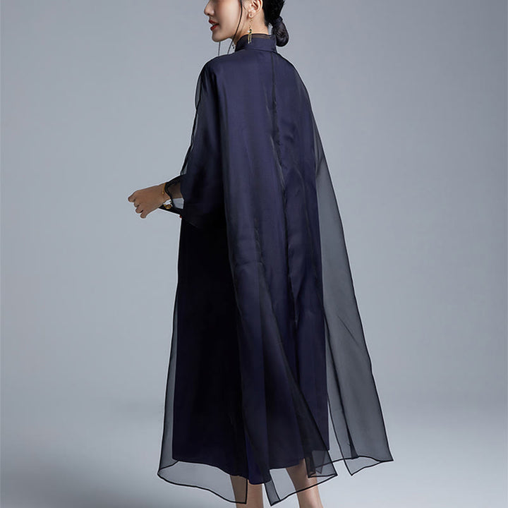 Vestido Cheongsam Qipao con bordado de Fénix de organza y seda de morera 100% con Buddha Stones