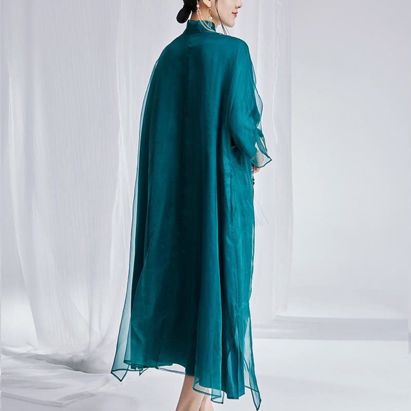 Vestido Cheongsam Qipao con bordado de Fénix de organza y seda de morera 100% con Buddha Stones