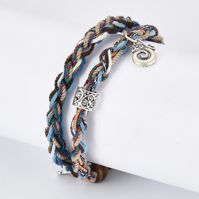 Pulsera de fuerza de voluntad hecha a mano con cuerda de algodón colorida y ojo de tigre de plata de ley 925 con Buddha Stones