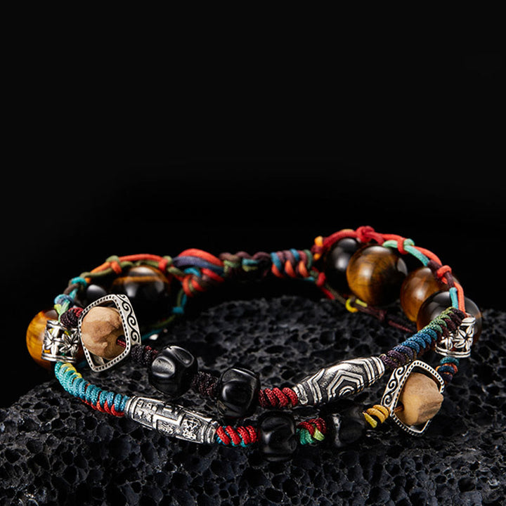 Pulsera de valor hecha a mano con semillas de Bodhi de ojo de tigre de plata de ley 925 con Buddha Stones