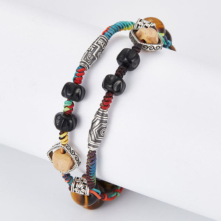 Pulsera de valor hecha a mano con semillas de Bodhi de ojo de tigre de plata de ley 925 con Buddha Stones