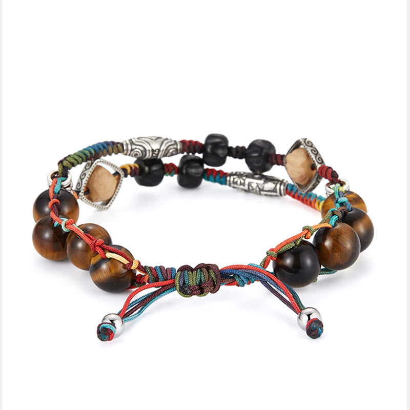 Pulsera de valor hecha a mano con semillas de Bodhi de ojo de tigre de plata de ley 925 con Buddha Stones