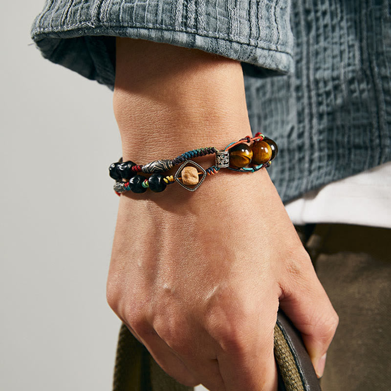 Pulsera de valor hecha a mano con semillas de Bodhi de ojo de tigre de plata de ley 925 con Buddha Stones