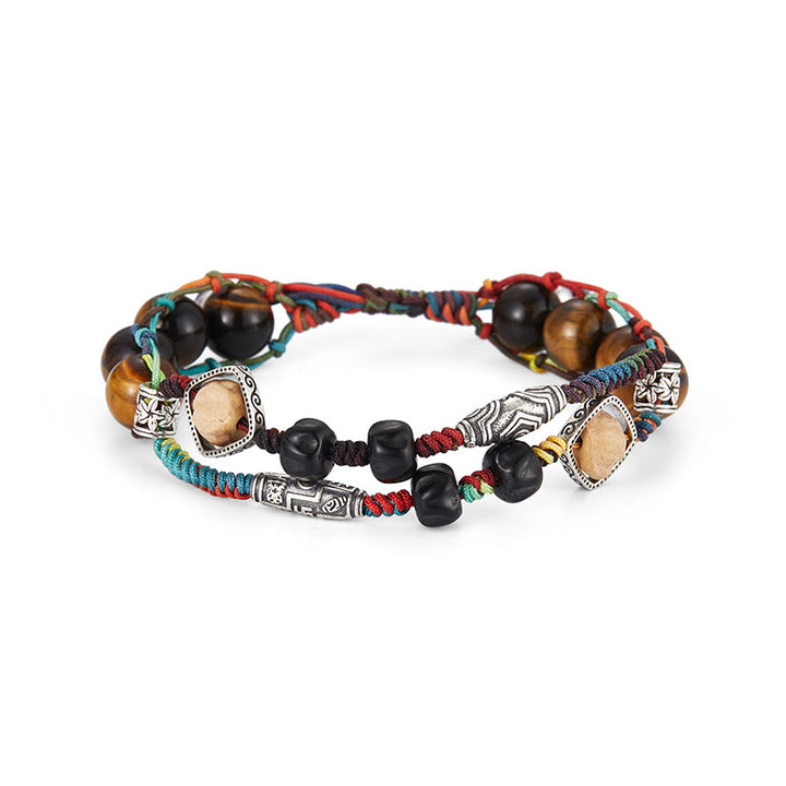Pulsera de valor hecha a mano con semillas de Bodhi de ojo de tigre de plata de ley 925 con Buddha Stones