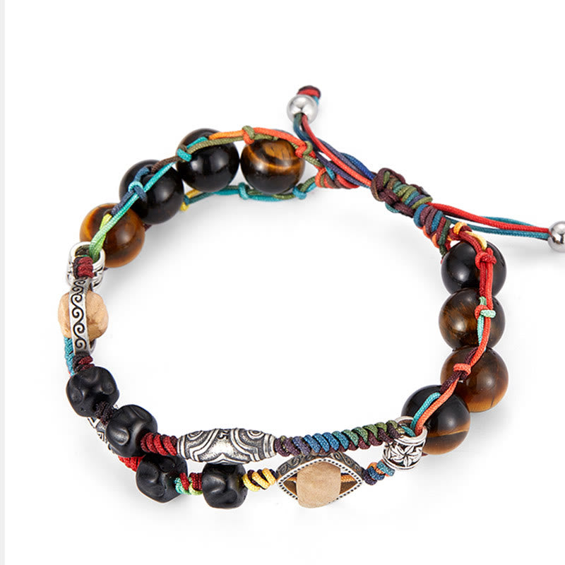 Pulsera de valor hecha a mano con semillas de Bodhi de ojo de tigre de plata de ley 925 con Buddha Stones