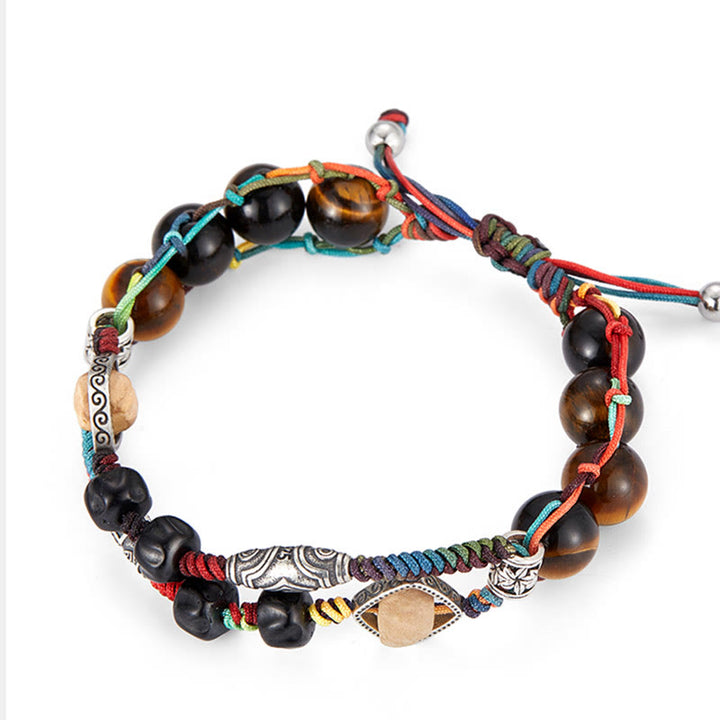 Pulsera de valor hecha a mano con semillas de Bodhi de ojo de tigre de plata de ley 925 con Buddha Stones