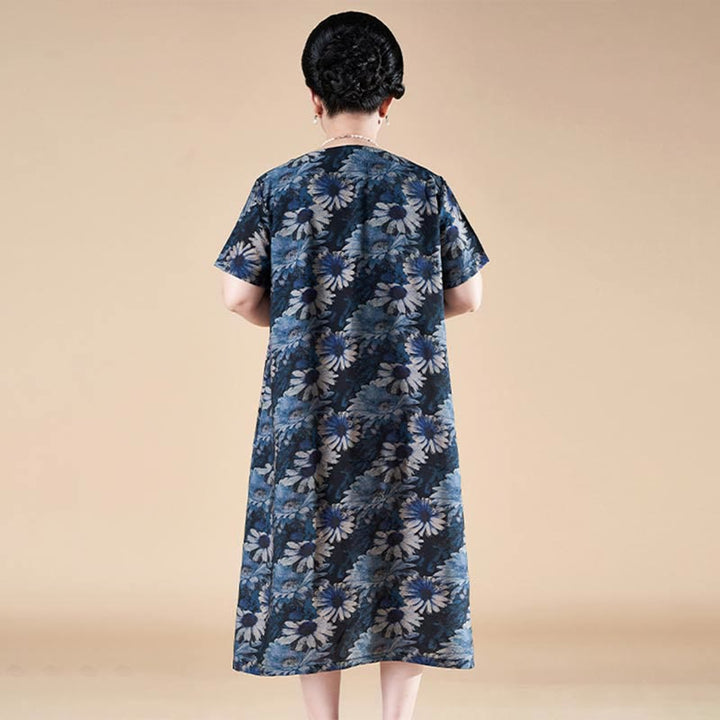 Vestido midi de manga corta con bolsillos y girasoles de verano de talla grande de Buddha Stones