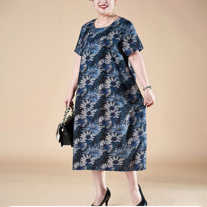 Vestido midi de manga corta con bolsillos y girasoles de verano de talla grande de Buddha Stones