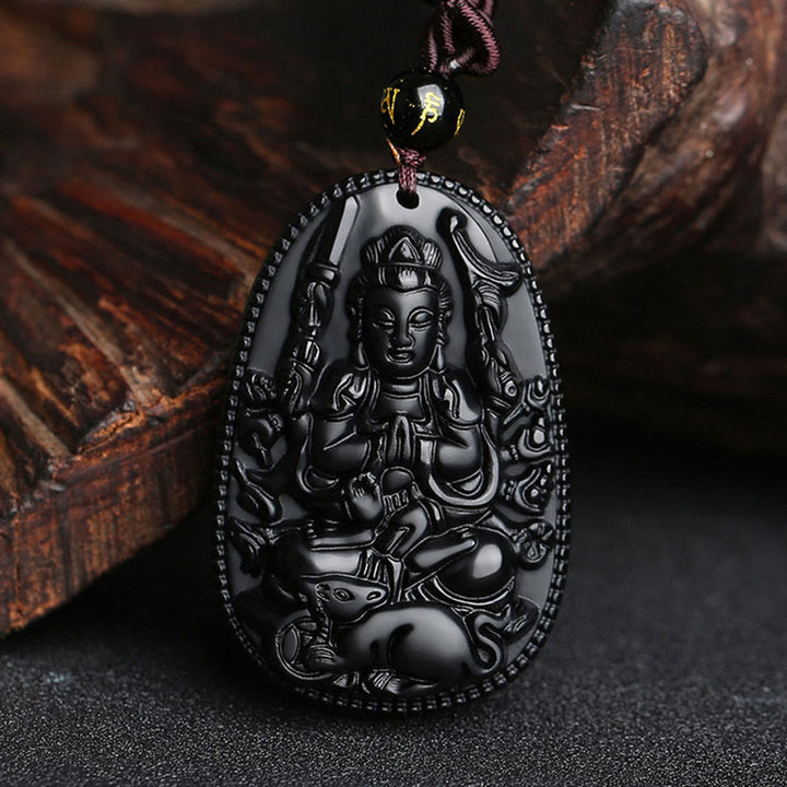Colgante de collar de purificación de obsidiana negra natural de Buda natal del zodiaco chino de Buddha Stones