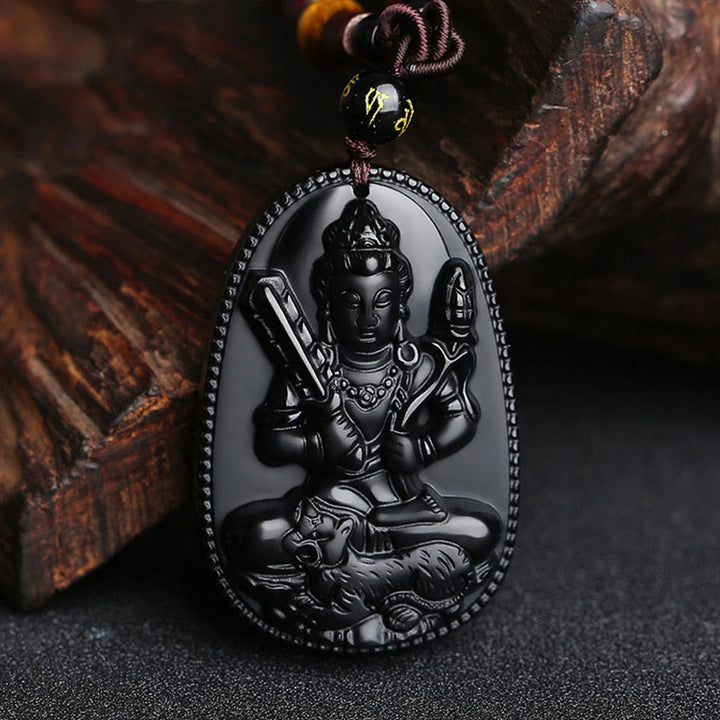 Colgante de collar de purificación de obsidiana negra natural de Buda natal del zodiaco chino de Buddha Stones
