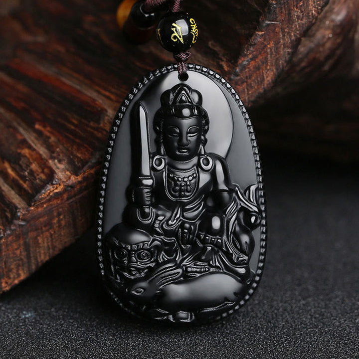 Colgante de collar de purificación de obsidiana negra natural de Buda natal del zodiaco chino de Buddha Stones - Bodhisattva Conejo-Manjushri - image 16