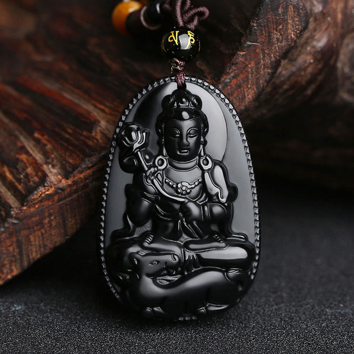 Colgante de collar de purificación de obsidiana negra natural de Buda natal del zodiaco chino de Buddha Stones
