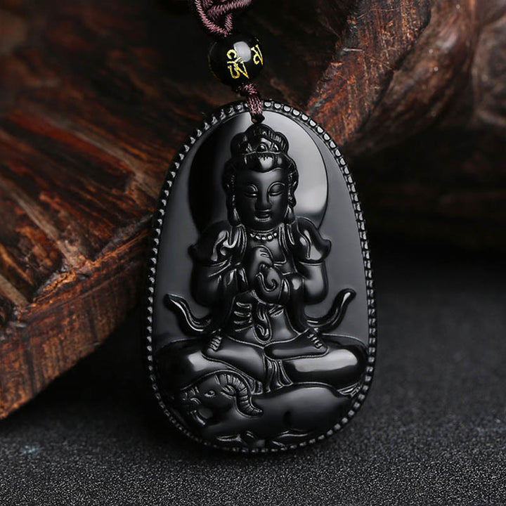 Colgante de collar de purificación de obsidiana negra natural de Buda natal del zodiaco chino de Buddha Stones