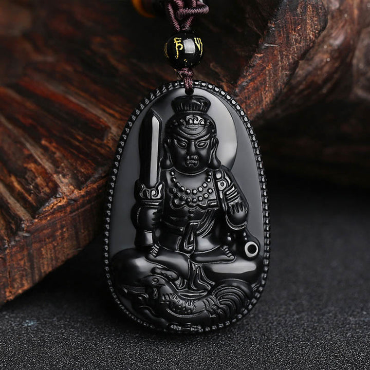 Colgante de collar de purificación de obsidiana negra natural de Buda natal del zodiaco chino de Buddha Stones