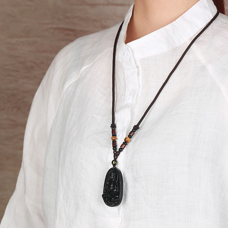 Colgante de collar de purificación de obsidiana negra natural de Buda natal del zodiaco chino de Buddha Stones