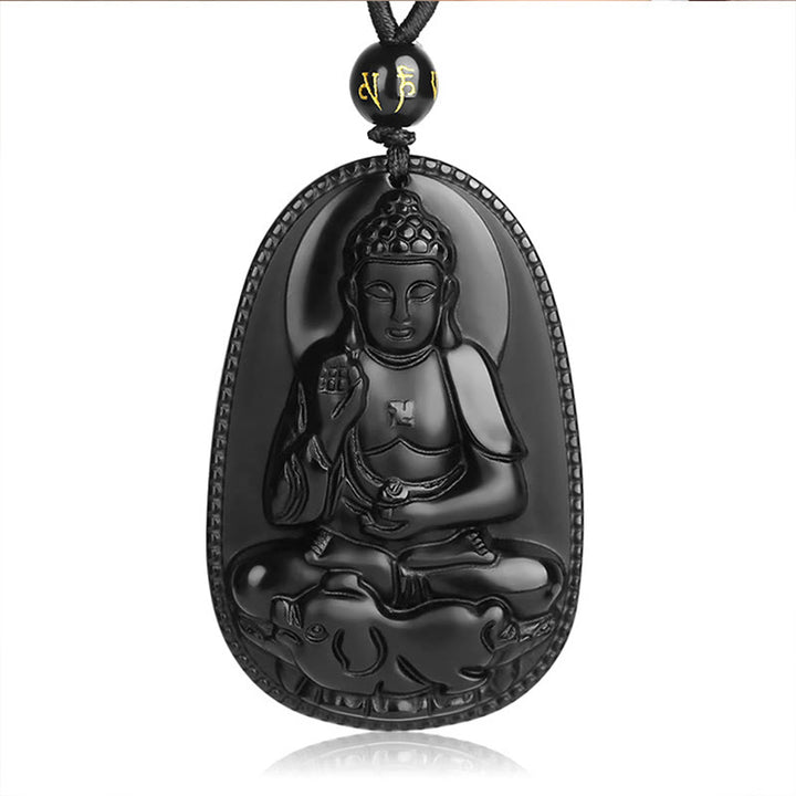 Colgante de collar de purificación de obsidiana negra natural de Buda natal del zodiaco chino de Buddha Stones