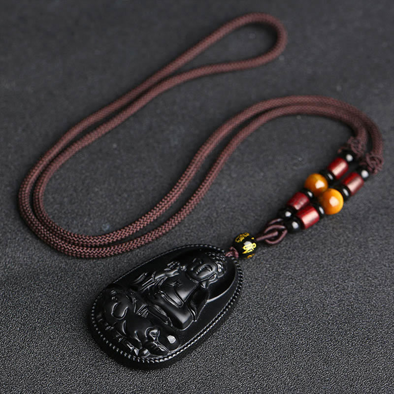 Colgante de collar de purificación de obsidiana negra natural de Buda natal del zodiaco chino de Buddha Stones - image 3