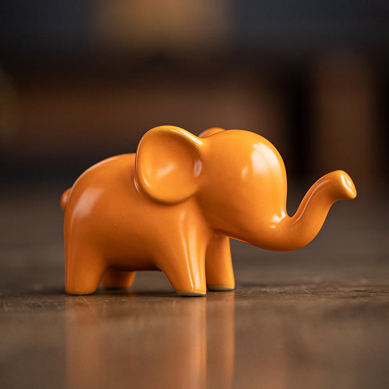Buddha Stones pequeño elefante de cerámica hogar té mascota estatuilla decoración de escritorio - Elefante naranja 10,4 x 4,4 x 5,4 cm - image 18
