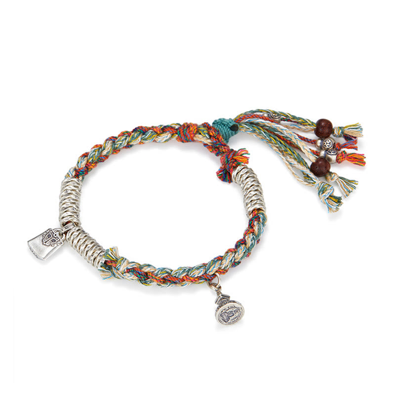 Pulsera de múltiples hebras de protección hecha a mano de plata de ley 925 con Buddha Stones