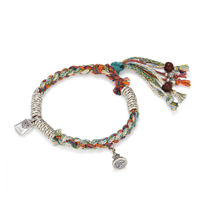 Pulsera de múltiples hebras de protección hecha a mano de plata de ley 925 con Buddha Stones