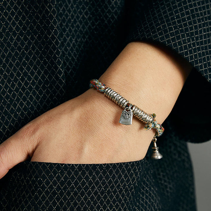Pulsera de múltiples hebras de protección hecha a mano de plata de ley 925 con Buddha Stones