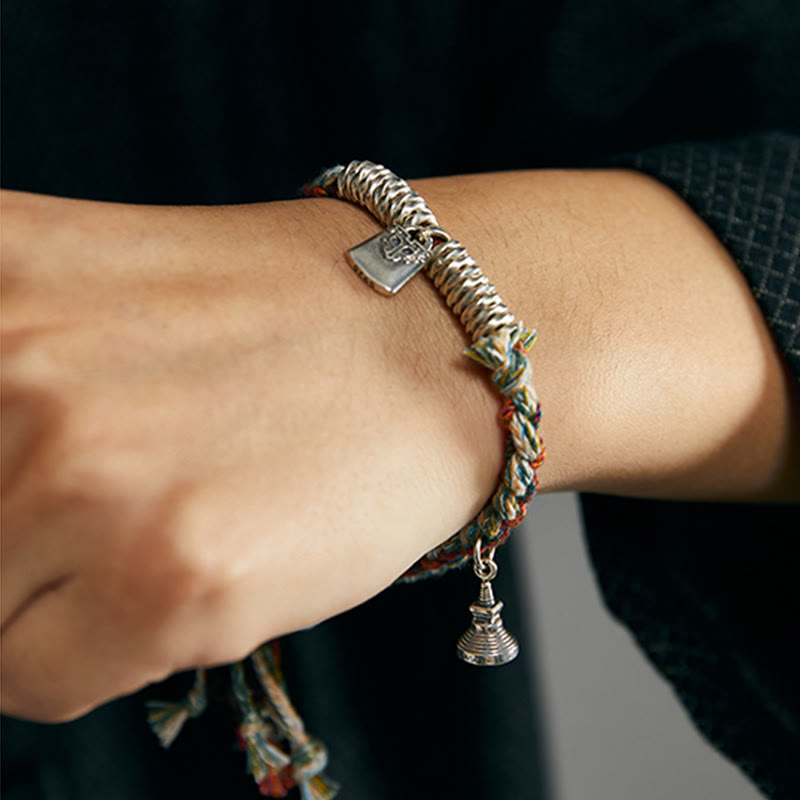 Pulsera de múltiples hebras de protección hecha a mano de plata de ley 925 con Buddha Stones