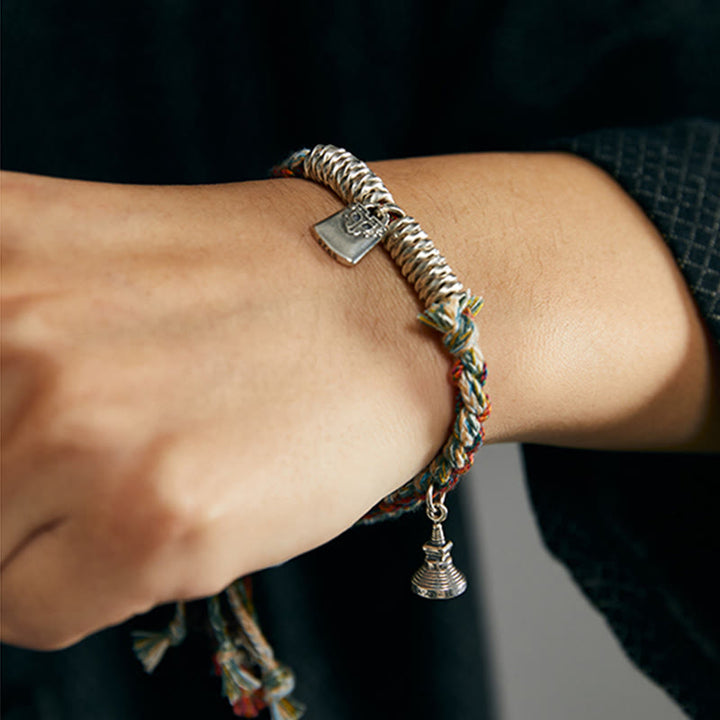 Pulsera de múltiples hebras de protección hecha a mano de plata de ley 925 con Buddha Stones