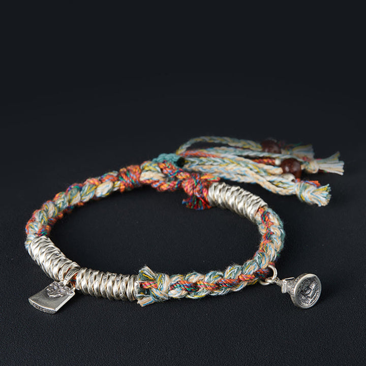 Pulsera de múltiples hebras de protección hecha a mano de plata de ley 925 con Buddha Stones