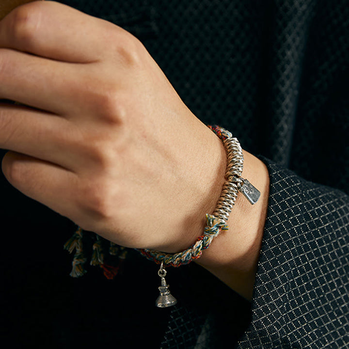 Pulsera de múltiples hebras de protección hecha a mano de plata de ley 925 con Buddha Stones
