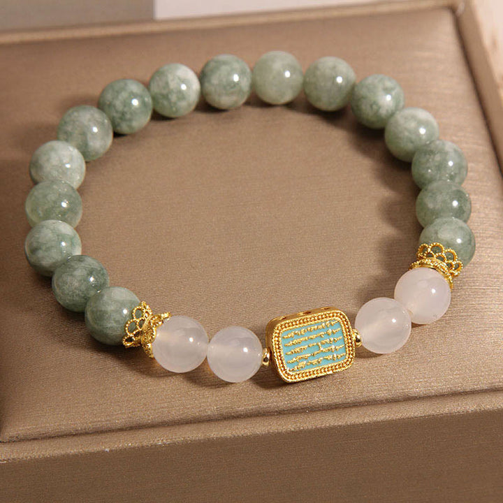 Pulsera de la abundancia de las cinco escrituras de la ágata blanca del jade verde natural de las Buddha Stones