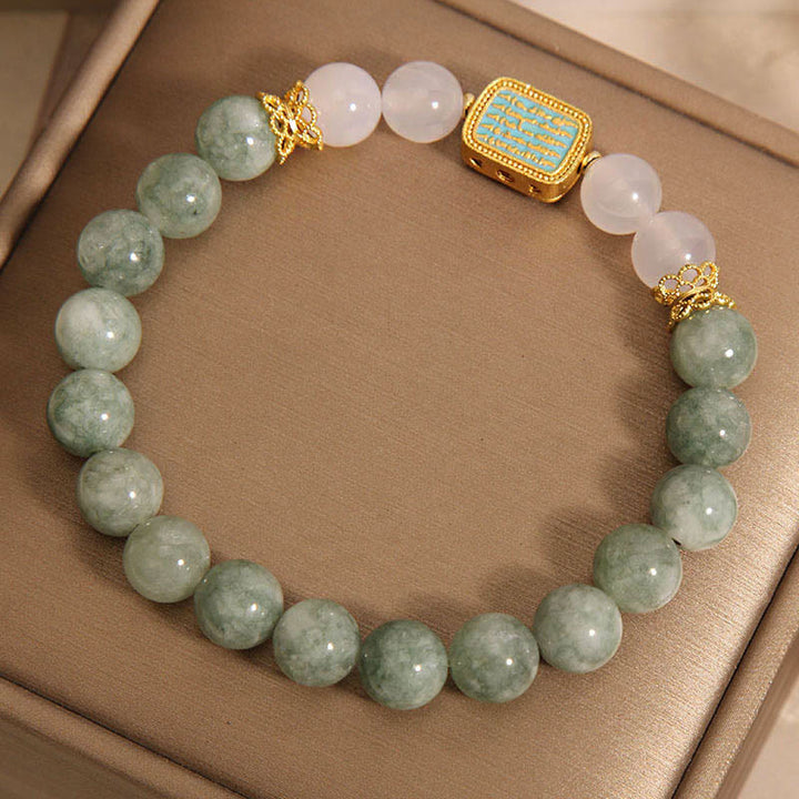 Pulsera de la abundancia de las cinco escrituras de la ágata blanca del jade verde natural de las Buddha Stones
