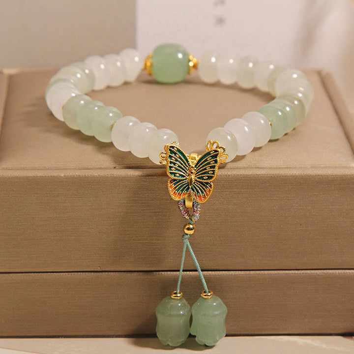 Pulsera de prosperidad de mariposa con cuentas de ábaco de jade de Tianshan natural de Buddha Stones