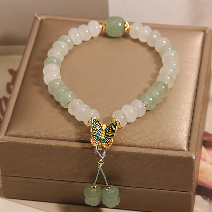 Pulsera de prosperidad de mariposa con cuentas de ábaco de jade de Tianshan natural de Buddha Stones
