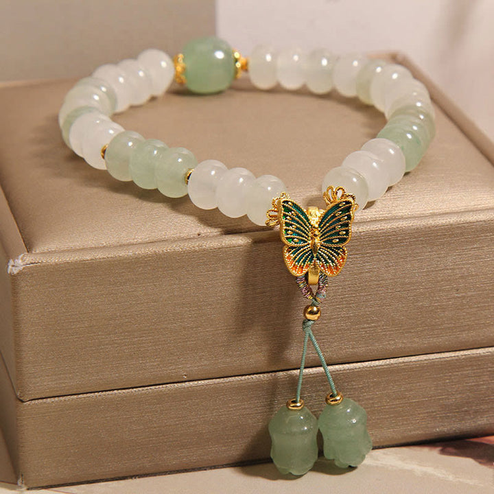 Pulsera de prosperidad de mariposa con cuentas de ábaco de jade de Tianshan natural de Buddha Stones