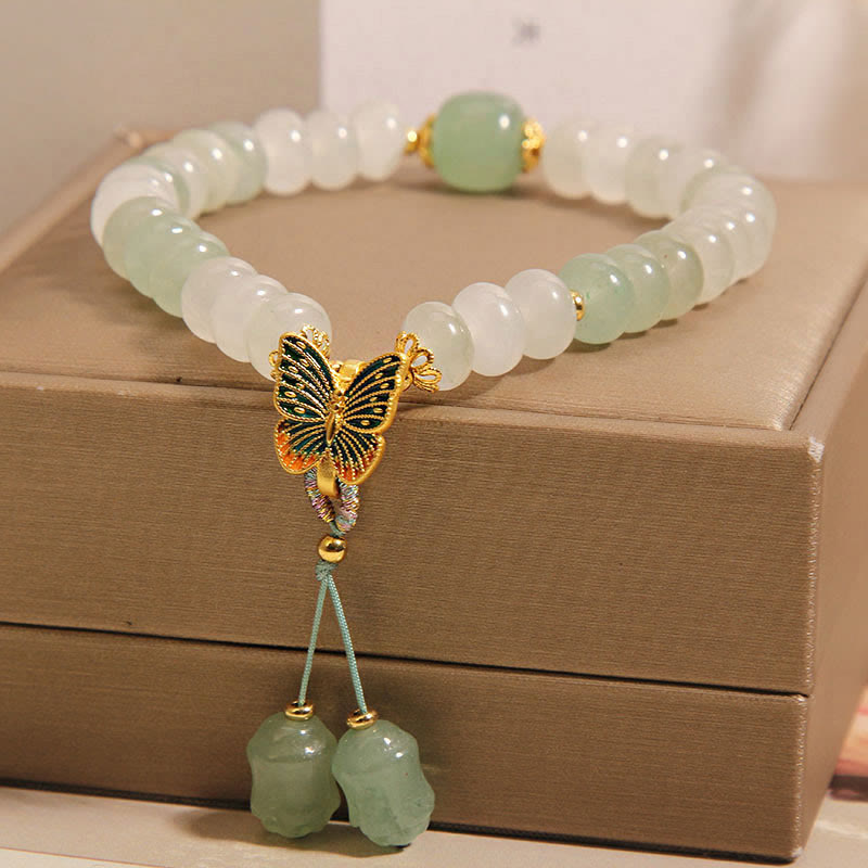 Pulsera de prosperidad de mariposa con cuentas de ábaco de jade de Tianshan natural de Buddha Stones