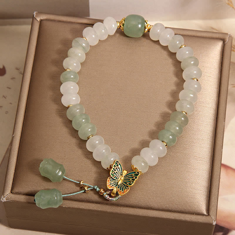 Pulsera de prosperidad de mariposa con cuentas de ábaco de jade de Tianshan natural de Buddha Stones