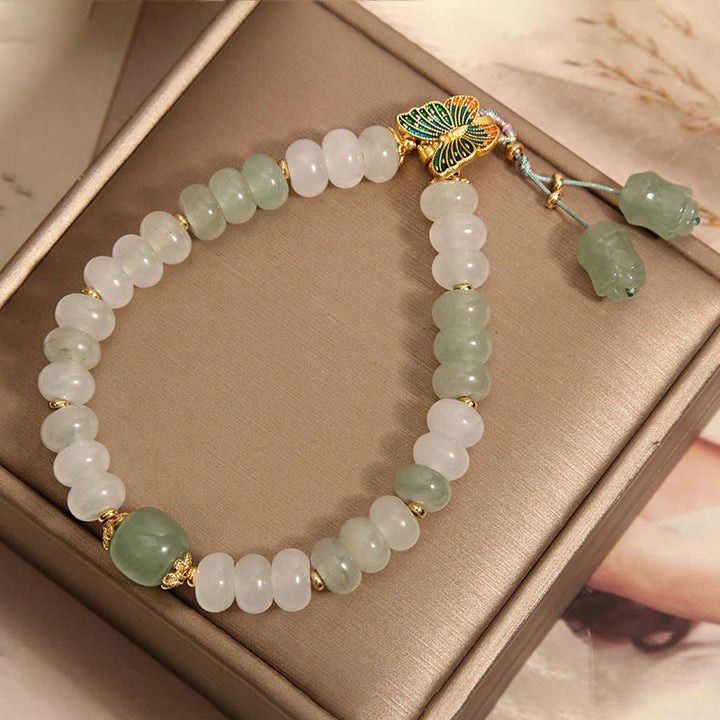 Pulsera de prosperidad de mariposa con cuentas de ábaco de jade de Tianshan natural de Buddha Stones
