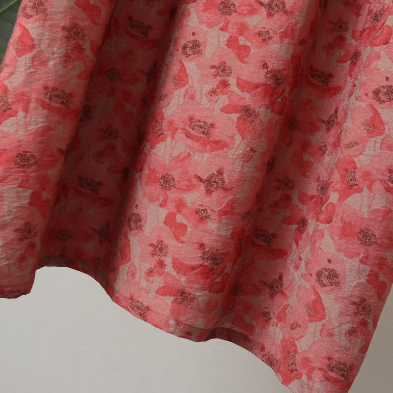 Vestido midi de lino y algodón de manga corta con flores y cuello en V de talla grande con bolsillos de Buddha Stones