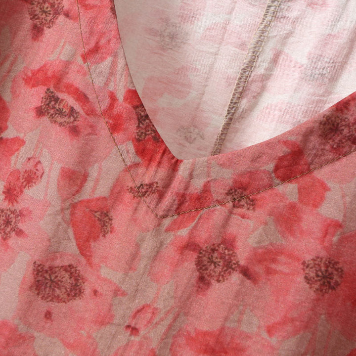 Vestido midi de lino y algodón de manga corta con flores y cuello en V de talla grande con bolsillos de Buddha Stones