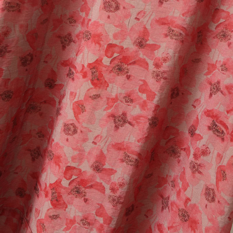 Vestido midi de lino y algodón de manga corta con flores y cuello en V de talla grande con bolsillos de Buddha Stones