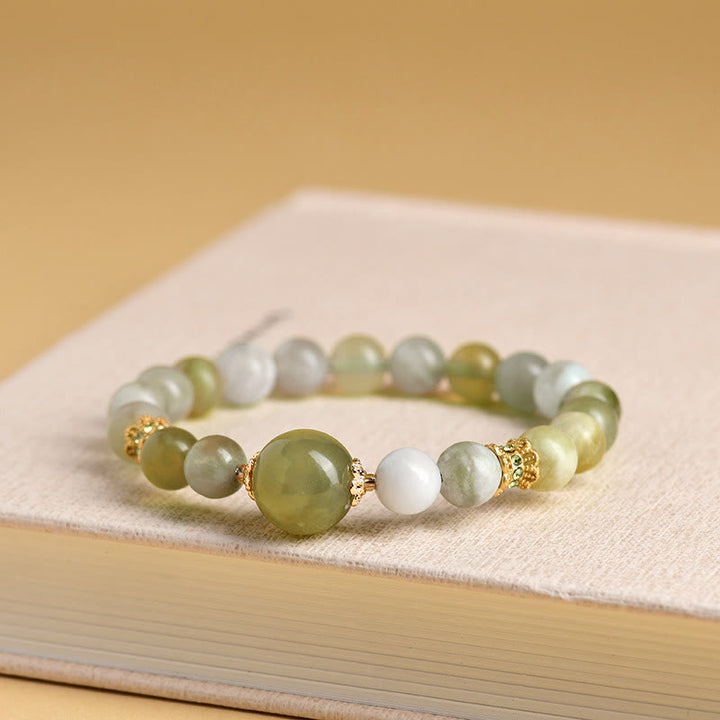 Pulsera de Abundancia de Jade Color Uva Verde con Buddha Stones