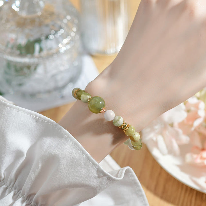 Pulsera de Abundancia de Jade Color Uva Verde con Buddha Stones