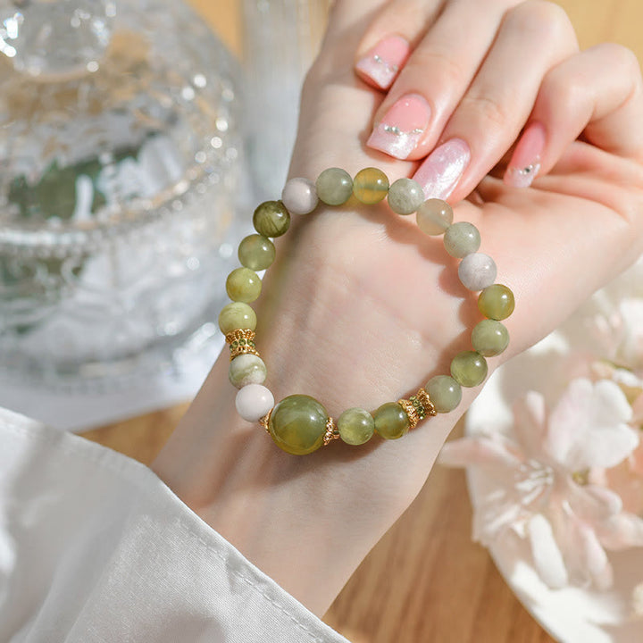 Pulsera de Abundancia de Jade Color Uva Verde con Buddha Stones