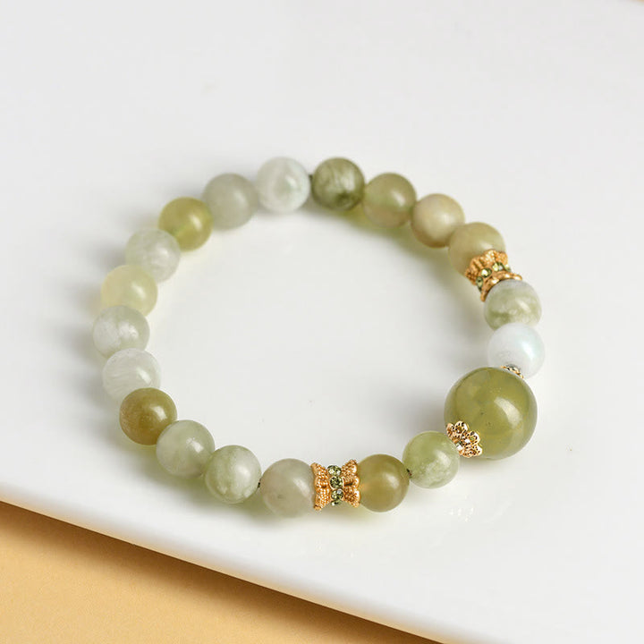 Pulsera de Abundancia de Jade Color Uva Verde con Buddha Stones