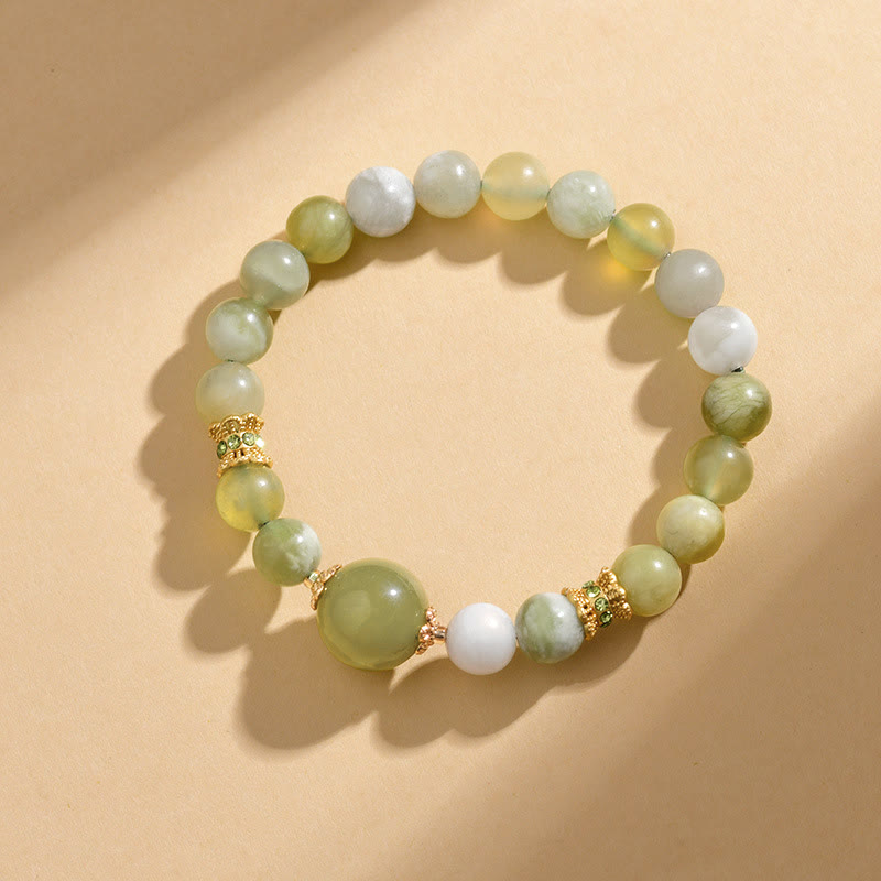 Pulsera de Abundancia de Jade Color Uva Verde con Buddha Stones