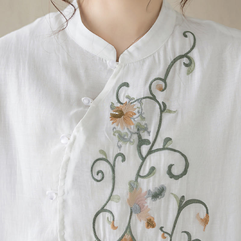 Buddha Stones Conjunto de 2 piezas de camiseta de manga corta con bordado de flores y pantalones de pierna ancha - image 17