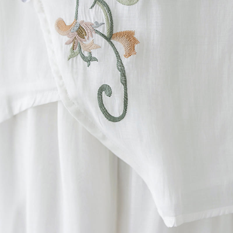 Buddha Stones Conjunto de 2 piezas de camiseta de manga corta con bordado de flores y pantalones de pierna ancha - image 19