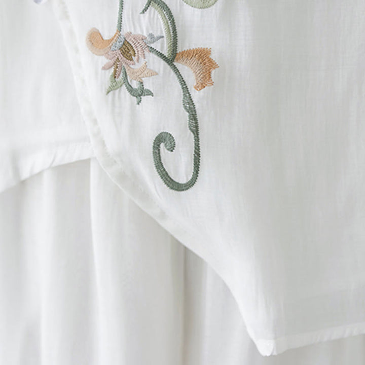 Buddha Stones Conjunto de 2 piezas de camiseta de manga corta con bordado de flores y pantalones de pierna ancha - image 19