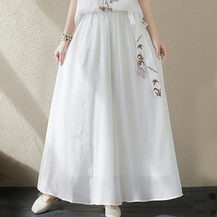 Buddha Stones Conjunto de 2 piezas de camiseta de manga corta con bordado de flores y pantalones de pierna ancha - image 22