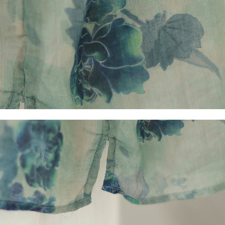 Camisa de manga tres cuartos con diseño de flor de jacaranda azul, talla grande, de Buddha Stones - image 10